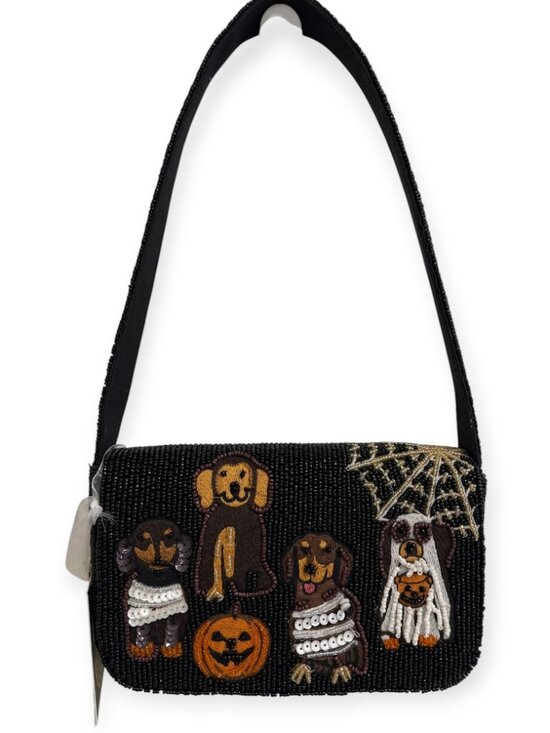 From India To You Handbags - Halloween Beaded Bag Dogs Pumpkin Ghost Spiderweb Handmade India NWT